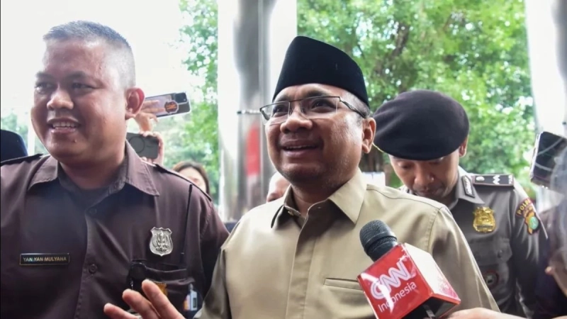 Mantan Menteri Agama Yaqut Cholil Qoumas di gedung KPK, Jakarta, Kamis (7/8/2025) I Foto: ANTARA FOTO/Indrianto Eko Suwarso/agr
