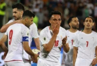 Amirhossein Hosseinzadeh merayakan gol Iran yang memenangkan Korea Utara di Kompleks Olahraga Azadi di Teheran pada 10 Juni 2025. Foto: AFP